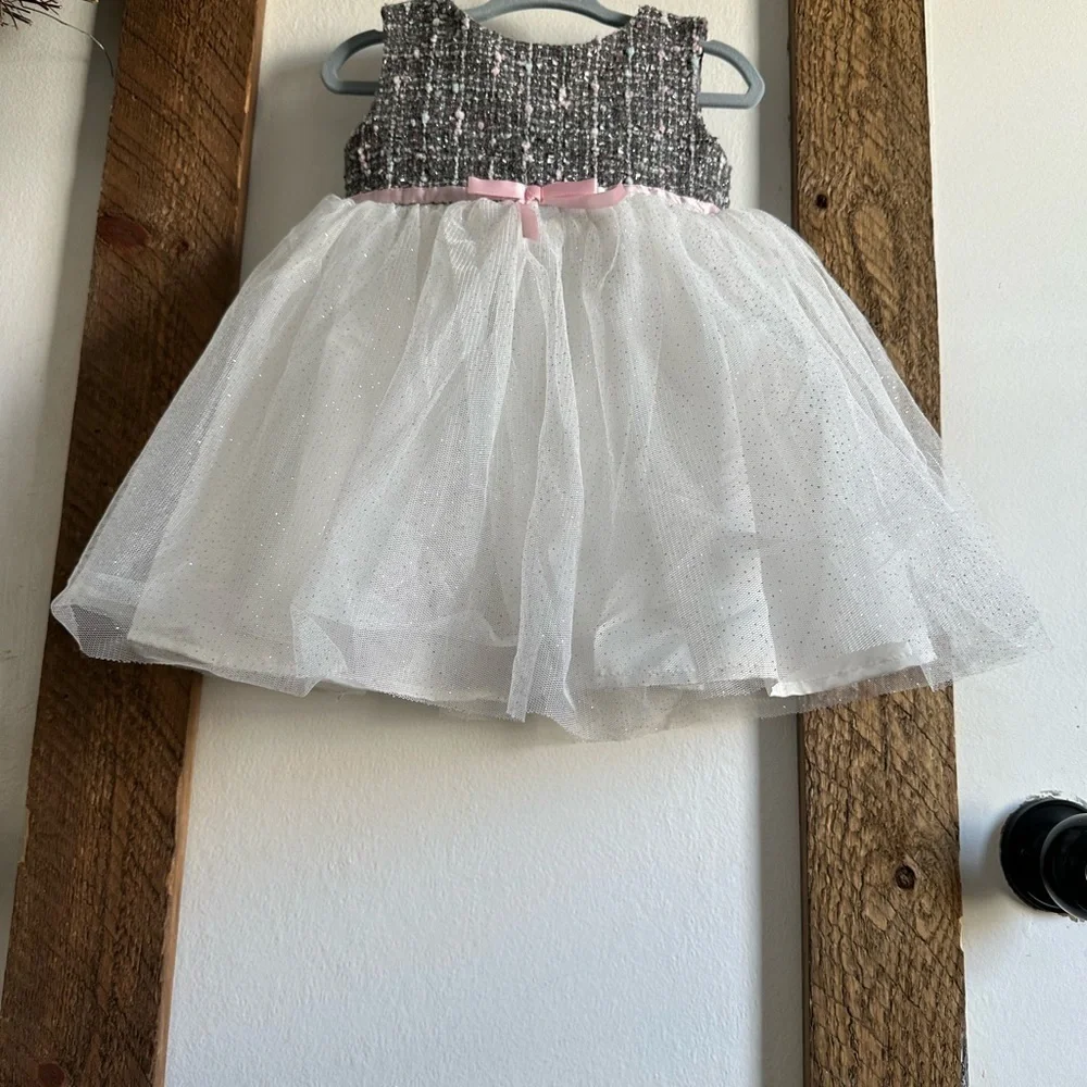 Blueberi Boulevard 2T Girl Formal Dress Tweed Tulle Lined Sleeveless Blingy Tutu